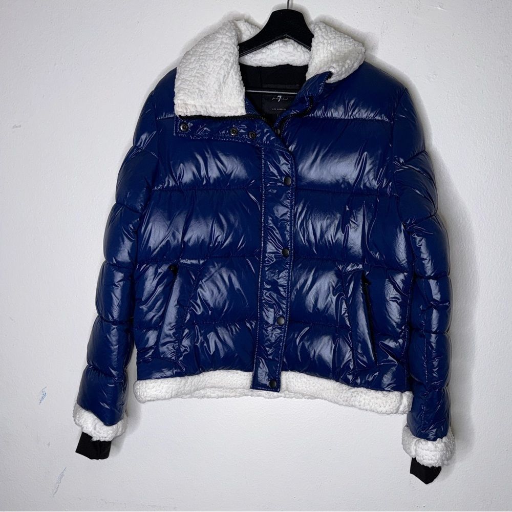 7 For All Mankind Thermal Puff Sherpa Bomber Blue Jacket Womens Size Medium